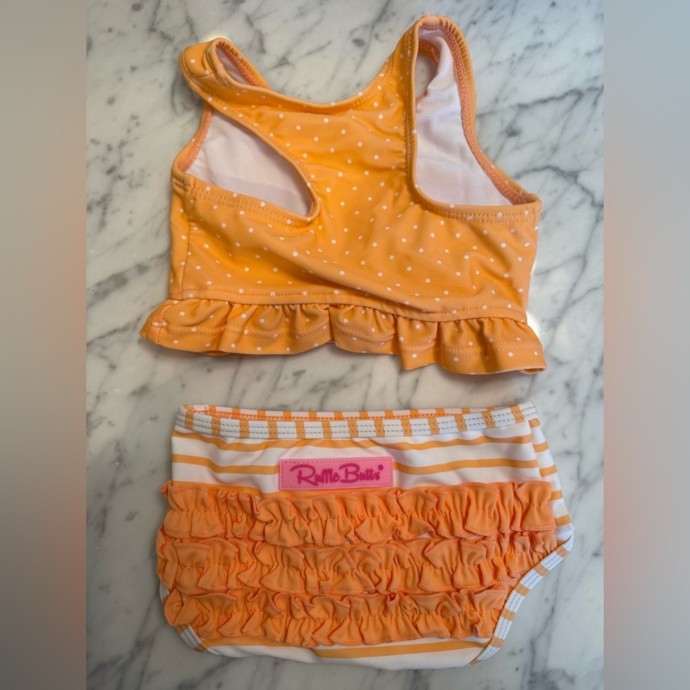 NWT Ruffle Butts Orange Polka Dot and Stripe Bikini - Picture 6 of 6